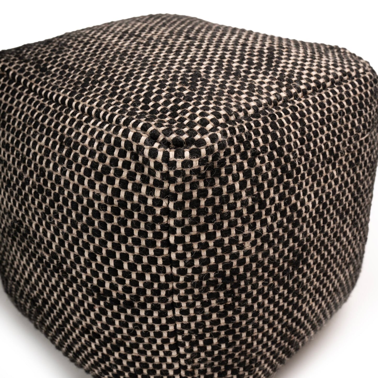 Atcham Wool & Cotton Ottoman Stool - Black