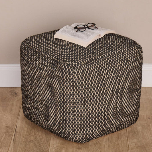 Atcham Wool & Cotton Ottoman Stool - Black