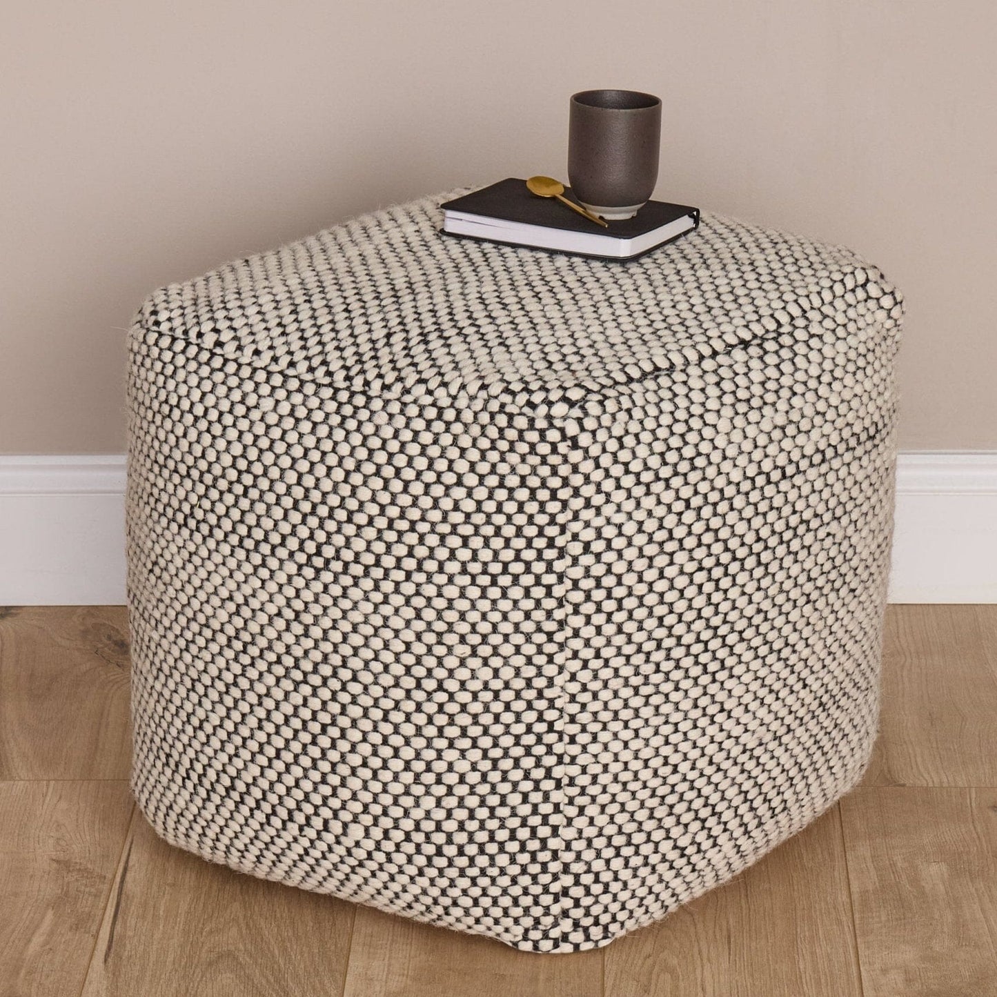 Atcham Wool & Cotton Ottoman Stool - Black/Natural