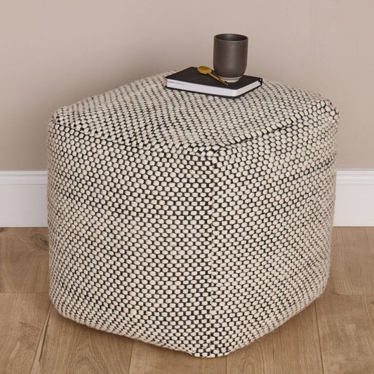 Atcham Wool & Cotton Ottoman Stool - Black/Natural